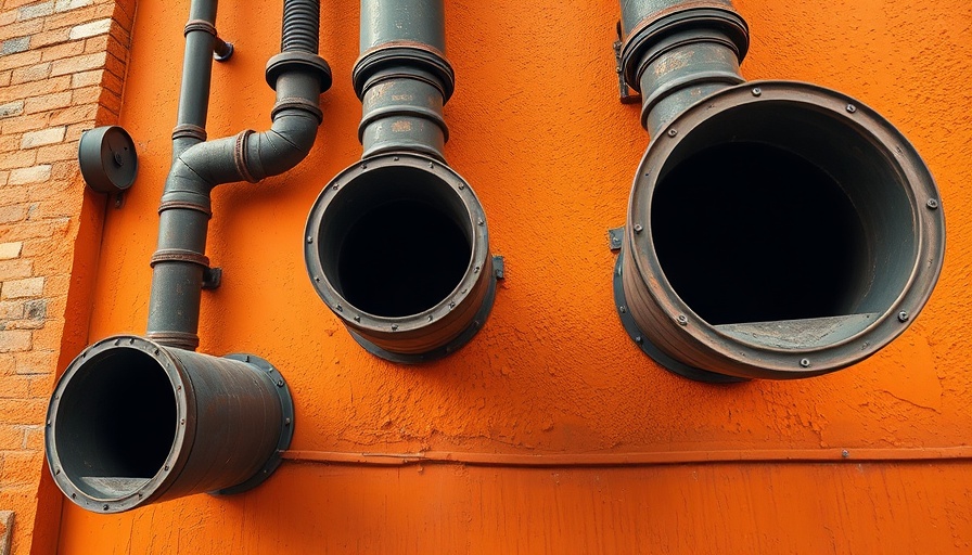 Industrial vent pipes against bright orange wall, CRM Optimization Process.