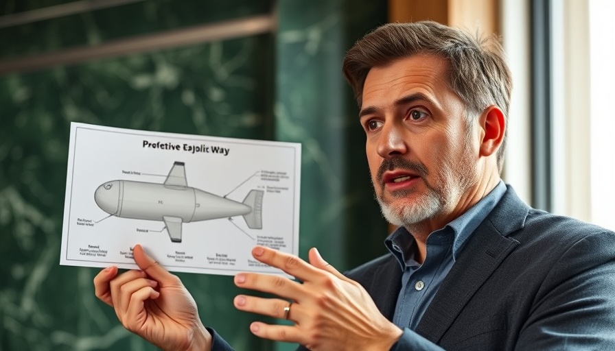 Speaker holding bomb diagram discussing Netanyahu Iran policy.