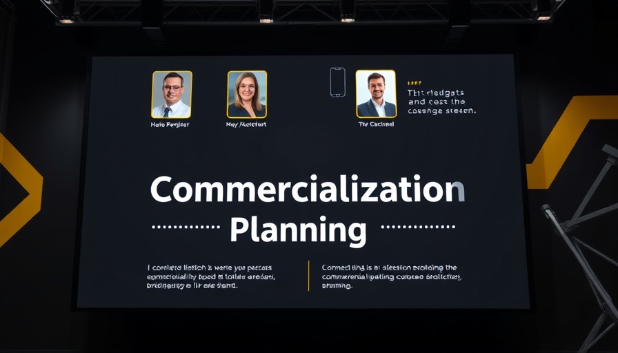 Corporate presentation banner about commercialization planning with portraits