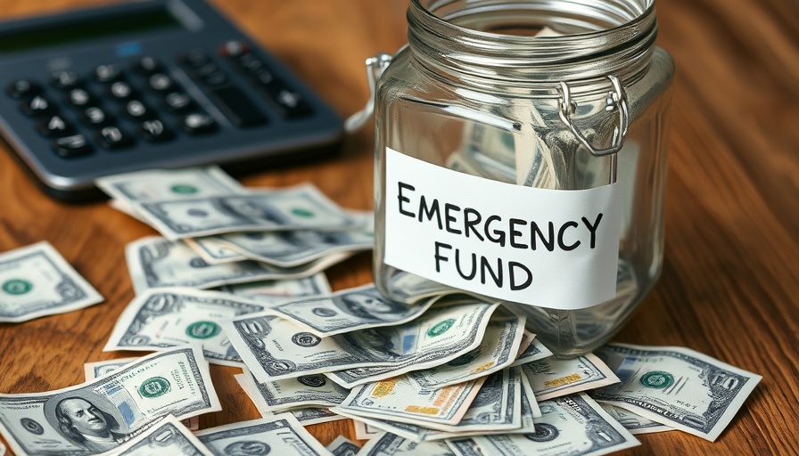 Financial management concept with emergency fund jar and cash.