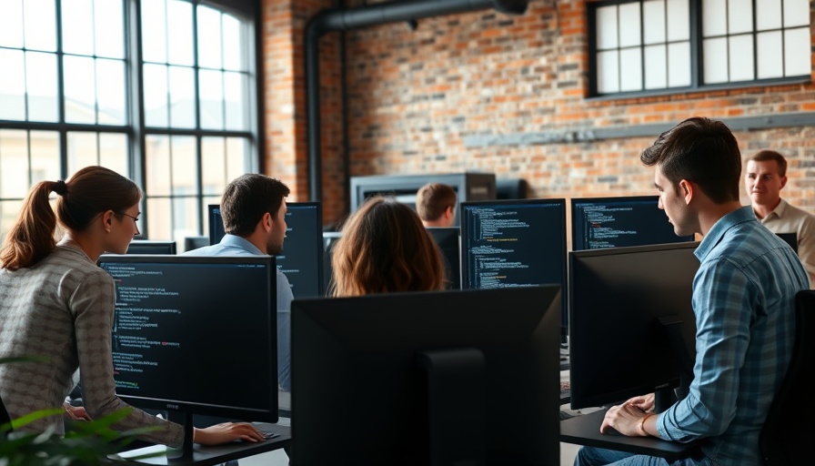 Advanced workspace with coding professionals discussing Agentic AI Architecture.