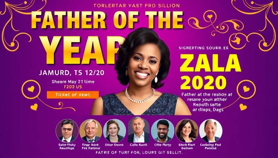 Father of the Year 2025 Gala event poster with colorful design.