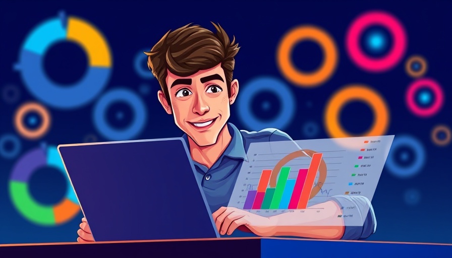 Illustration: Man analyzing campaign performance with KPI charts.