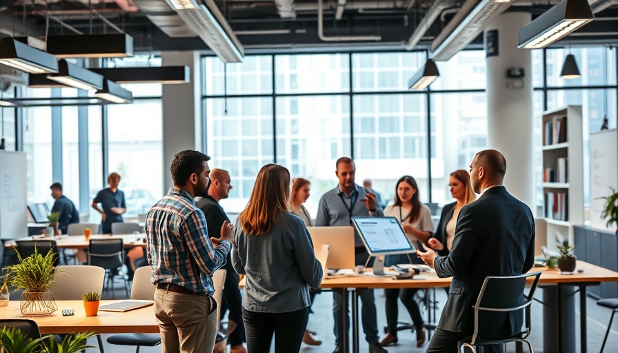 Professional branding services team strategizing in a modern office space.
