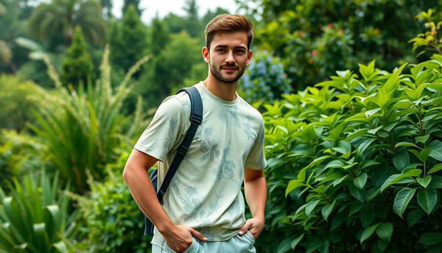 Fashionable tennis attire in eco-friendly design surrounded by nature.