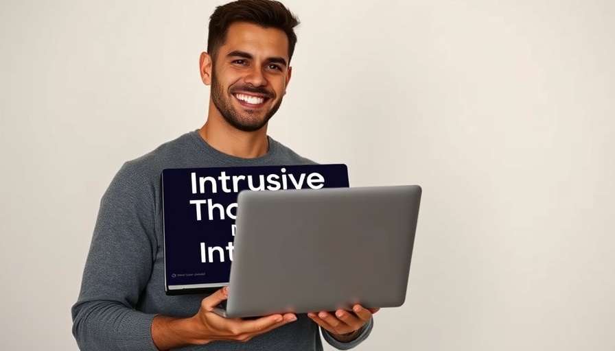 Man with laptop showing 'Intrusive Thoughts During Intimacy' text.