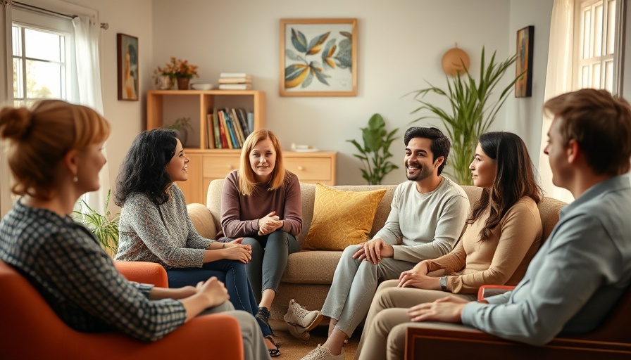 Supportive group setting for addiction treatment in therapy room.