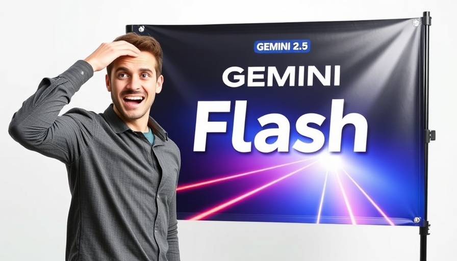 Excited young man with promotional banner for Gemini 2.5 Flash Lite.
