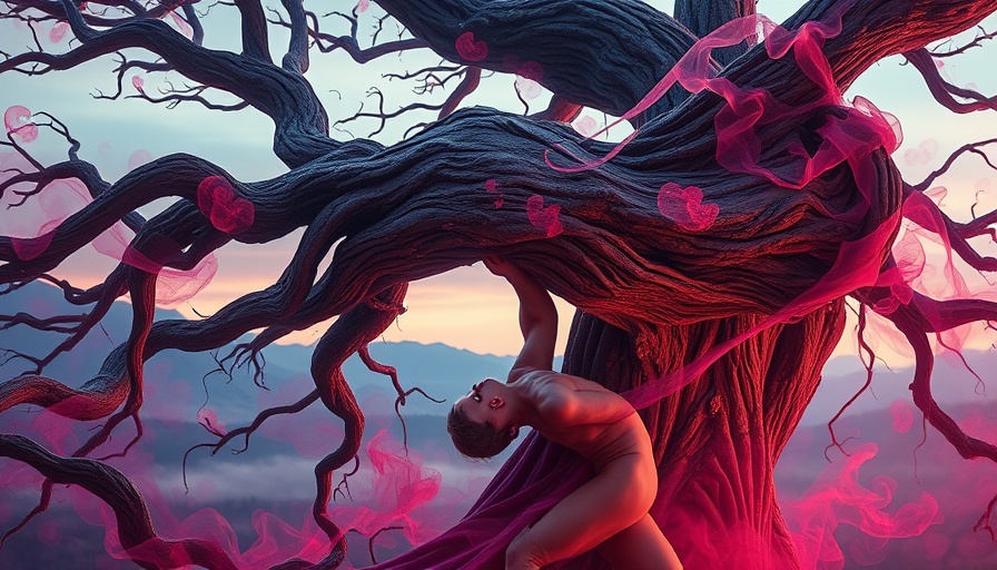 Contemporary art by J. Carino: surreal nude carrying a tree