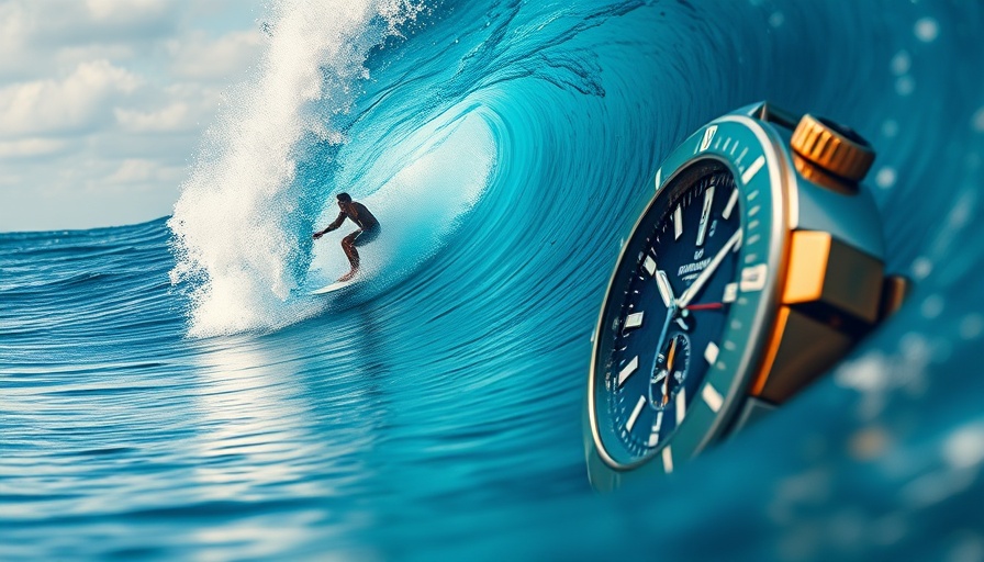 Kelly Slater Signature Breitling Watch beside an impressive surfing scene.