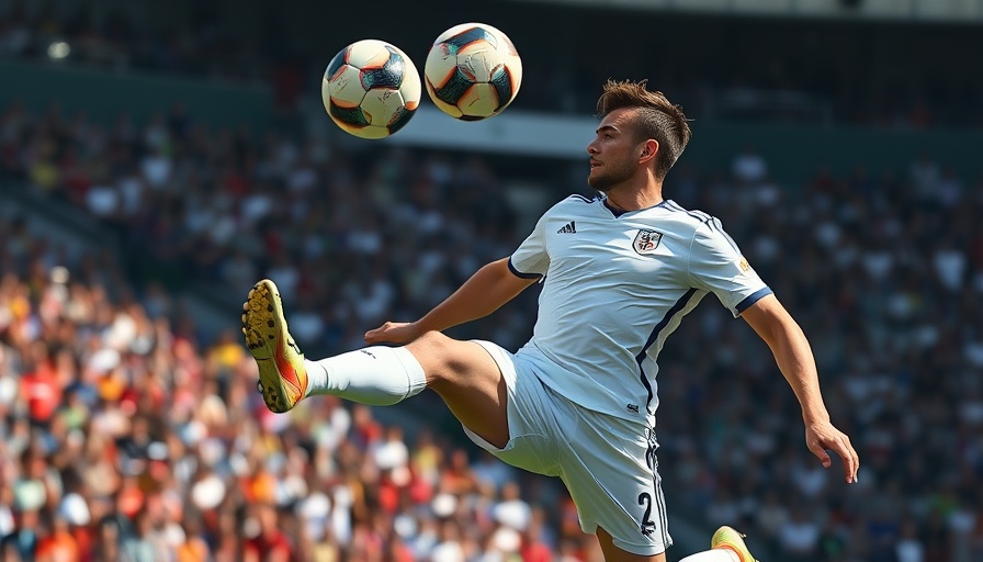 Gonzalo Garcia Real Madrid player leaping for the ball in an intense match.
