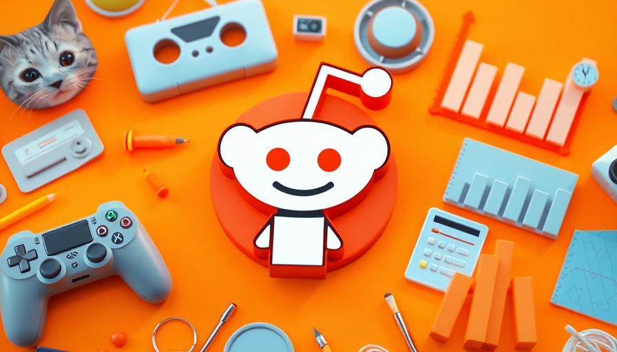 3D Reddit logo with orange icons, digital marketing news theme.