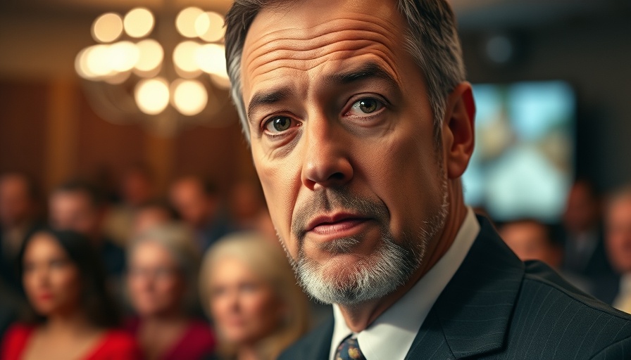 Close-up of unidentified man in suit at event, serious expression.