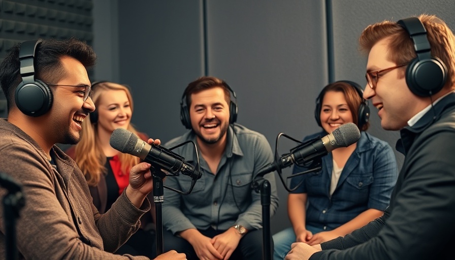 Professional voice talents in a vibrant podcast studio.