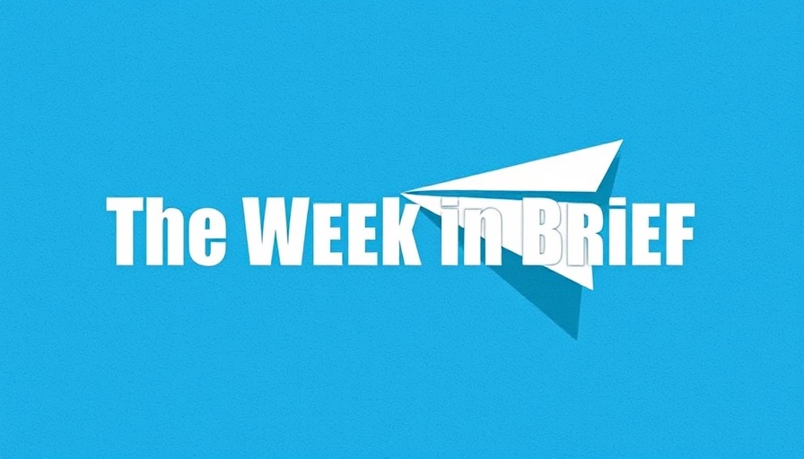 Elegant paper airplane illustration with text 'The Week in Brief' on blue background.