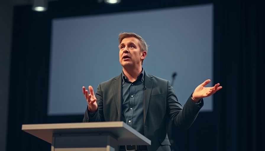 Passionate speaker on engineering management at a podium.