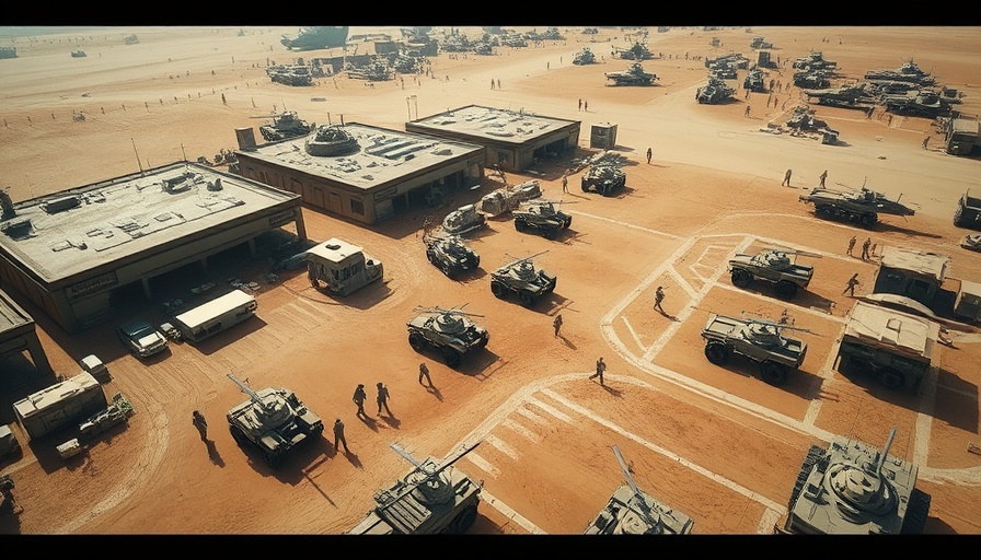 Strategic operations at military base showcasing personnel and vehicles at an Iranian location.