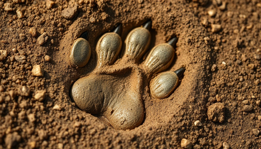Animal paw print on dry soil, South Africa travel conservation tracking.