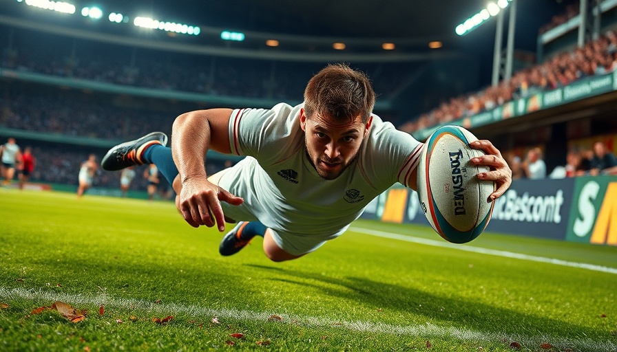 Blitzboks 'A' victory scene with player scoring a try.