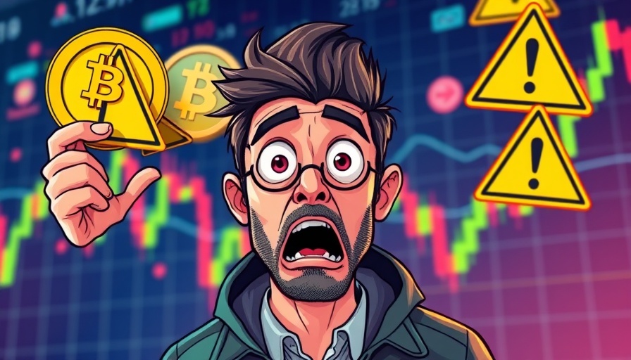 Vibrant illustration of Bitcoin and crypto market turbulence with surprised man.