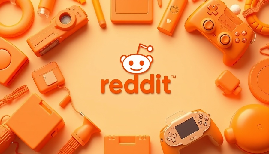 Reddit logo surrounded by orange 3D objects.