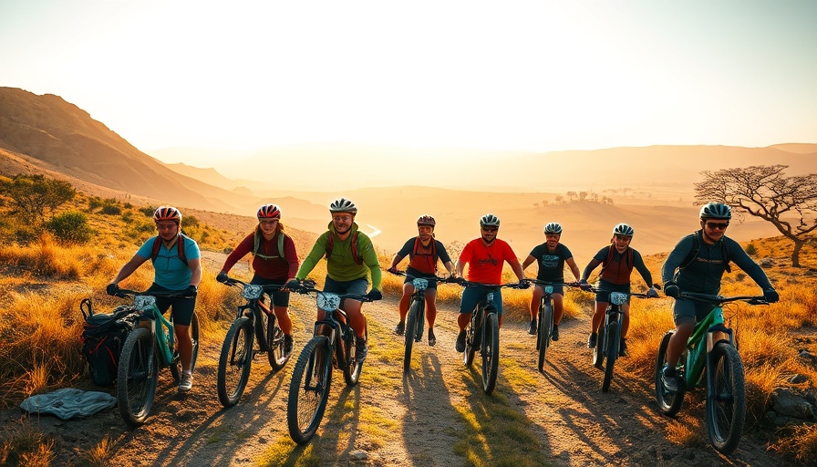 Group of mountain bikers on a rugged path in South Africa, vibrant scene.