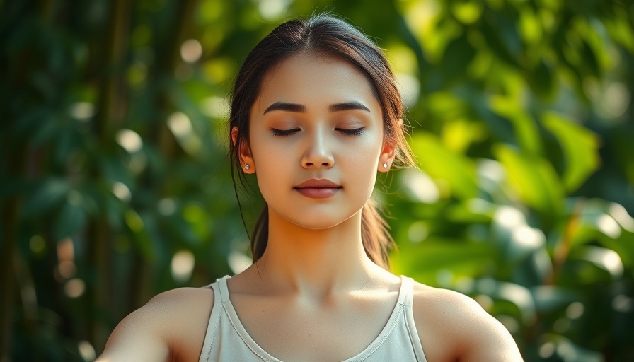 Calm woman meditating outdoors embodying wellness and success.