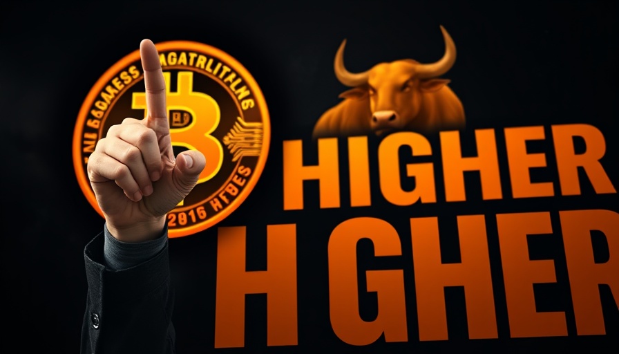 Bitcoin thrives amid FUD: Man points upward with Bitcoin and bull.