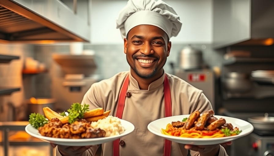 Smiling chef with African cuisine in Perth kitchen