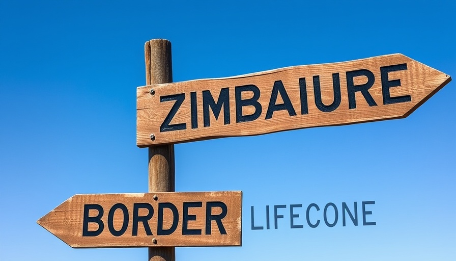 Tourist border crossing South Africa, sign entering Zimbabwe.