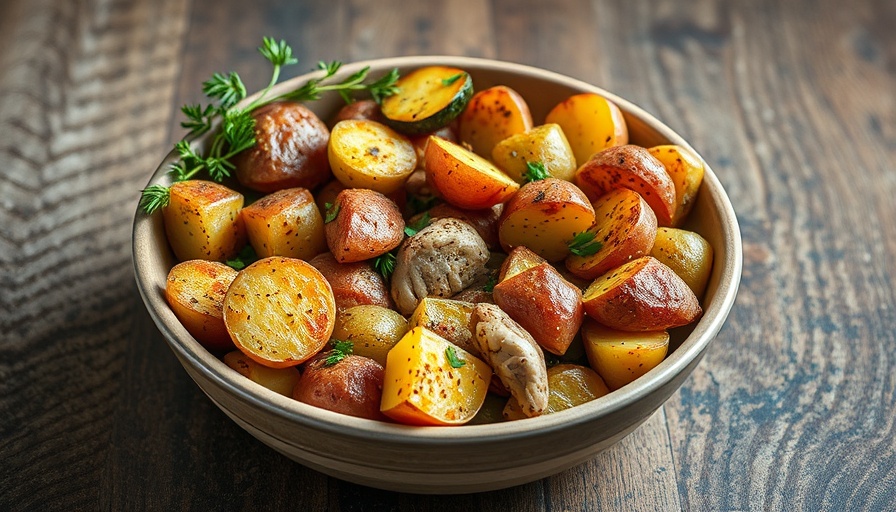 Mediterranean Chicken and Zucchini Bowl with roasted potatoes.