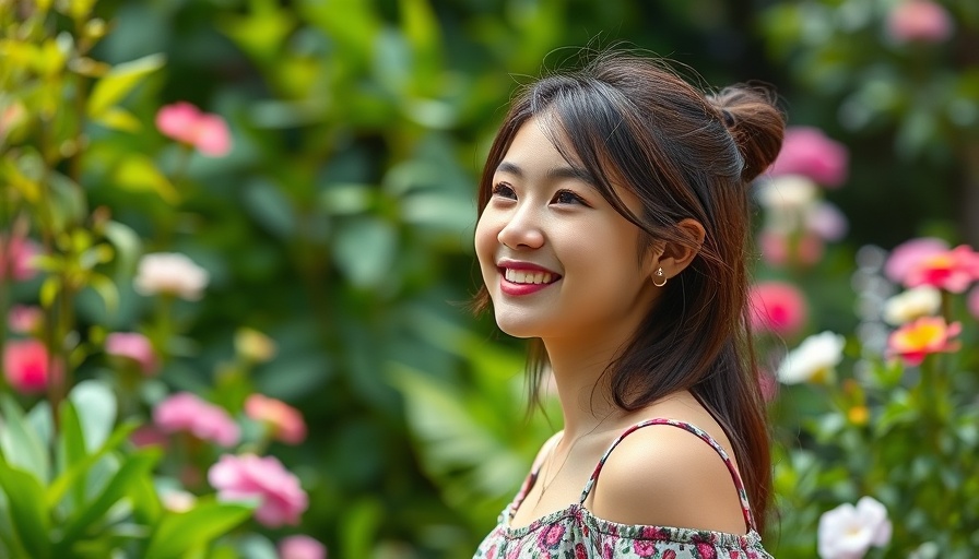 Smiling woman in garden contemplating taking a break from drinking.