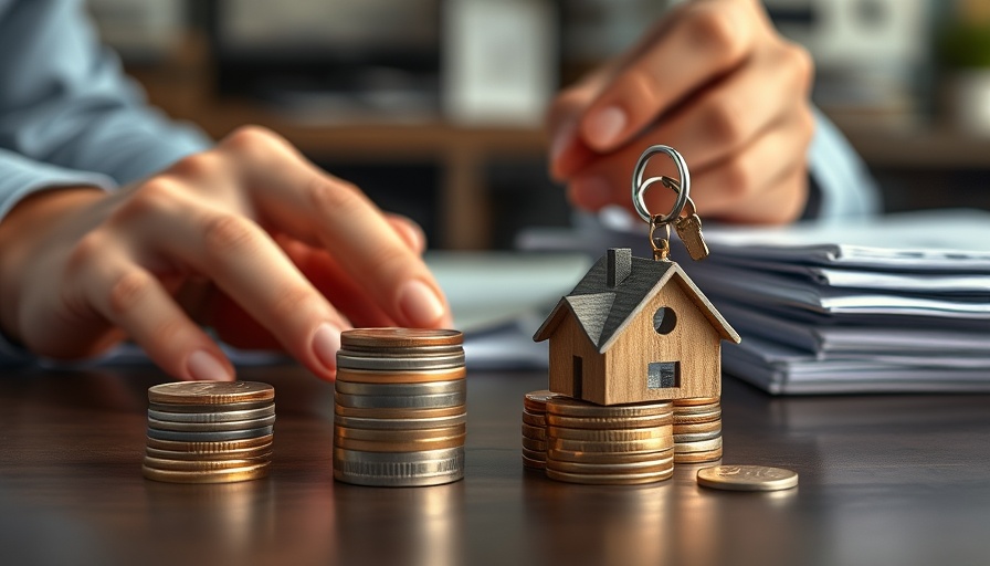 Property market trends depicted with coins and calculator.