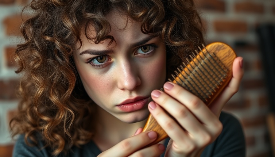 Concerned woman inspecting hairbrush for hair loss treatment options
