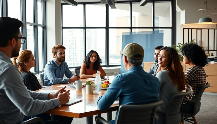 Professionals in modern office discussing brand partnerships.