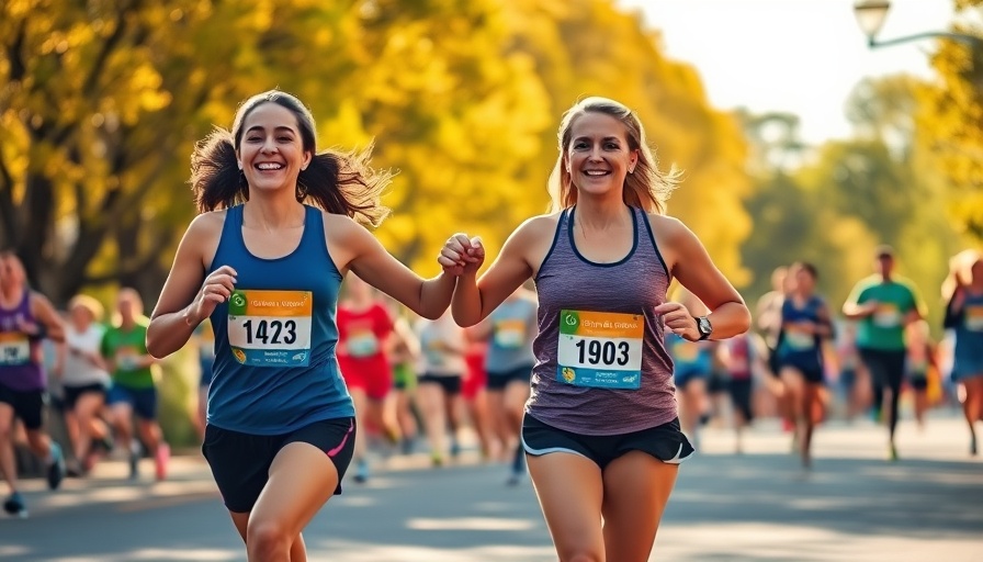 Two women smiling and running in a marathon, taper for a half marathon