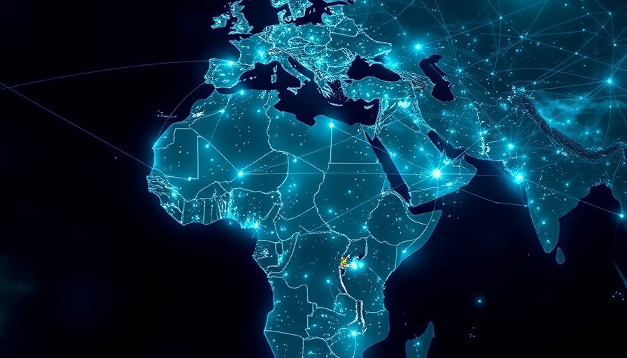 Map illustrating connectivity solutions in Southern Africa with routes.