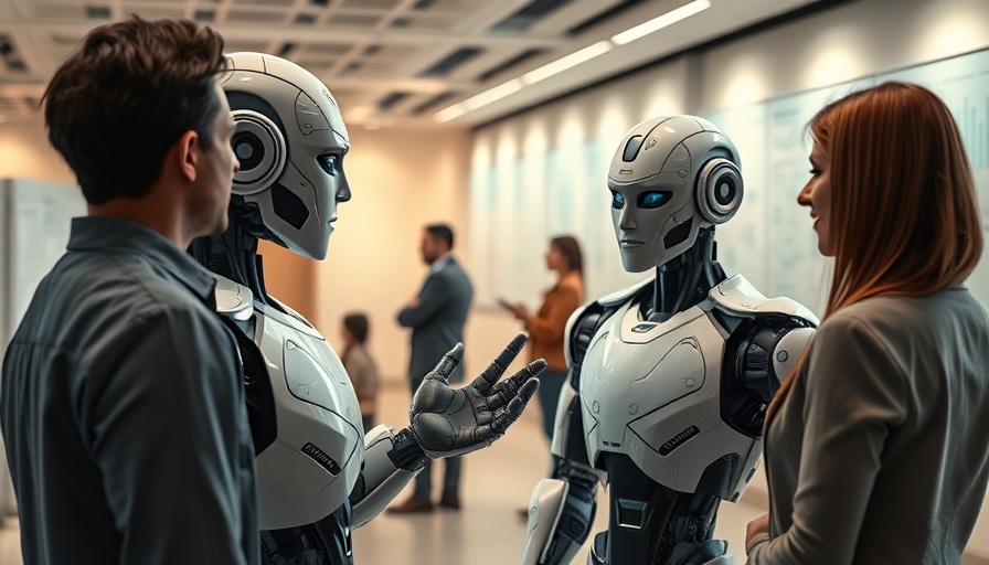 AI robot interacting in customer service office setting.