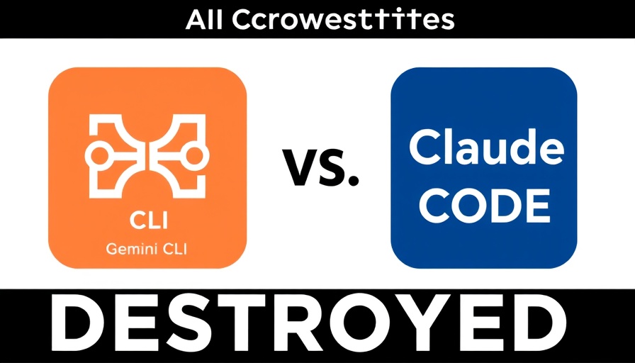 Bold AI coding tools comparison with Gemini CLI and Claude CODE icons.