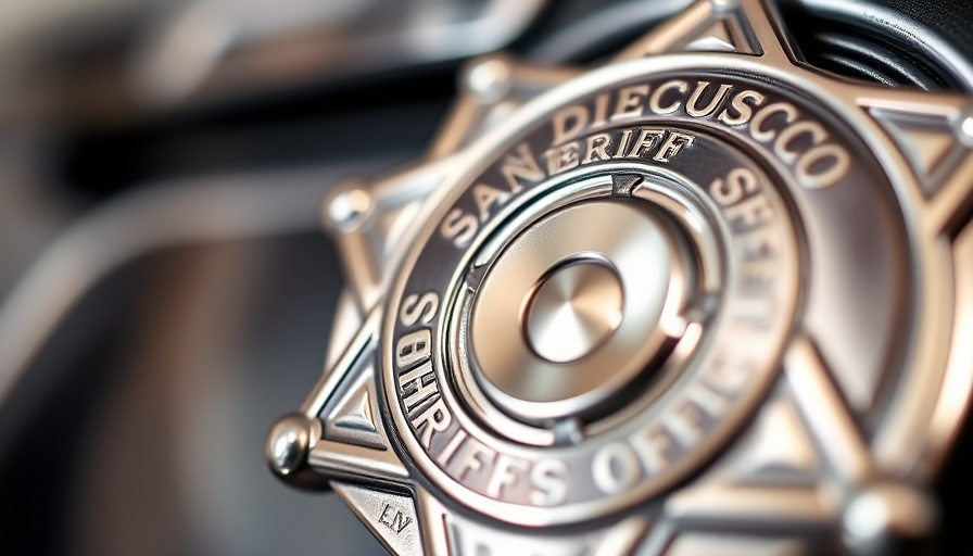 Close-up of San Diego County Sheriff's badge highlighting police reform accountability.