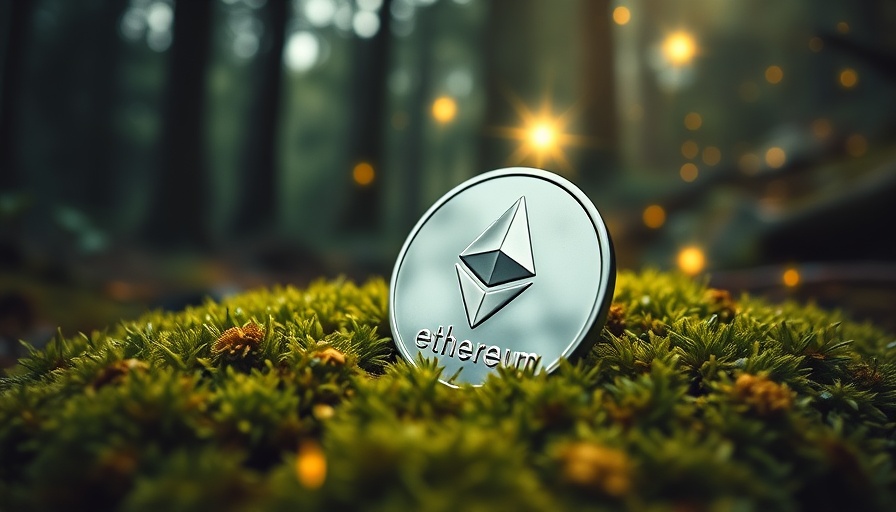 Realistic Ethereum coin in a forest with glowing sparkles, symbolizing Ethereum price triggers.