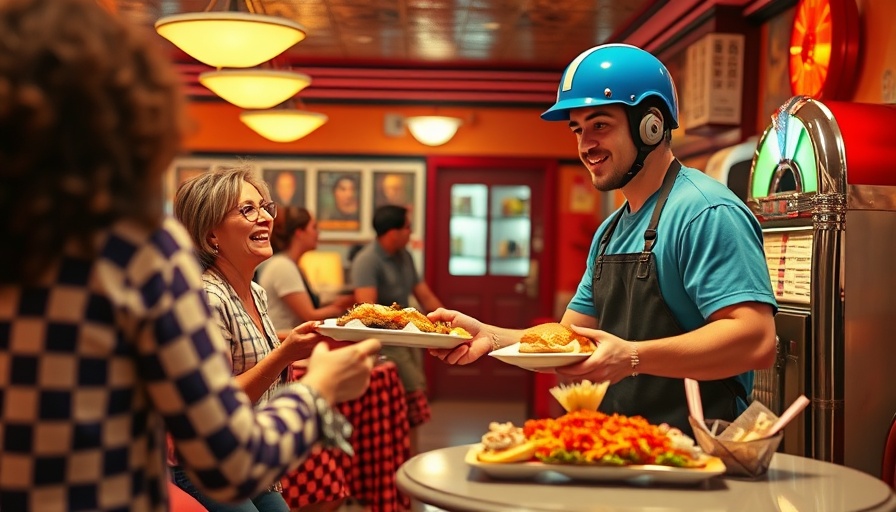 Mr D Vetkoekpaleis Season 3 diner scene with characters.