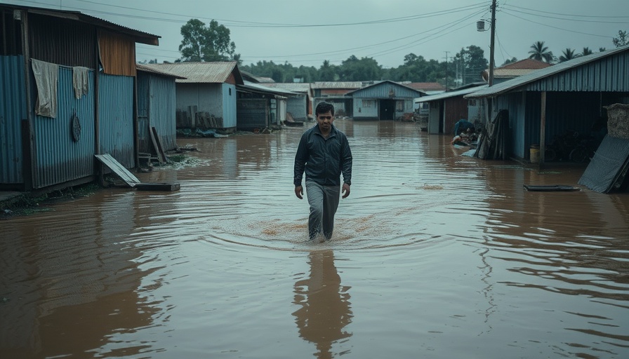 Cape Town flood crisis: person walks through flooded settlement.