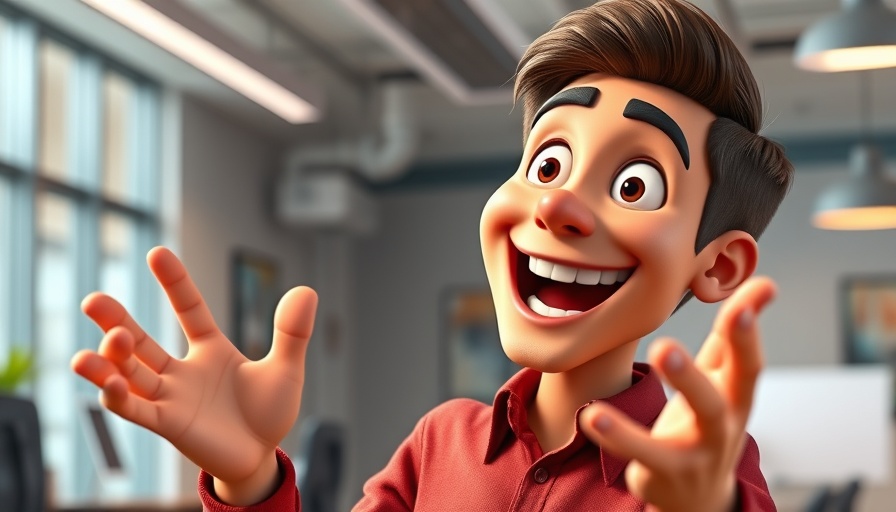 Animated character demonstrating AI in digital marketing tool.