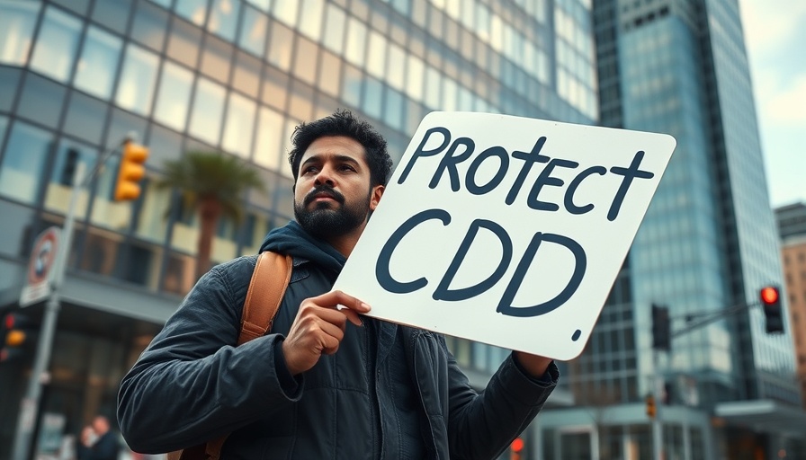 Protester holds 'Protect CDC' sign near office.