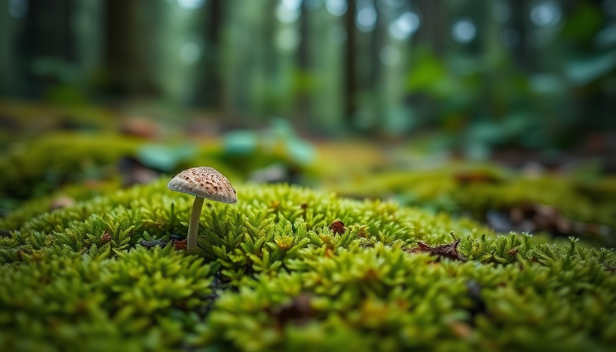 Importance of Fungi Conservation: Tiny mushroom in lush forest.
