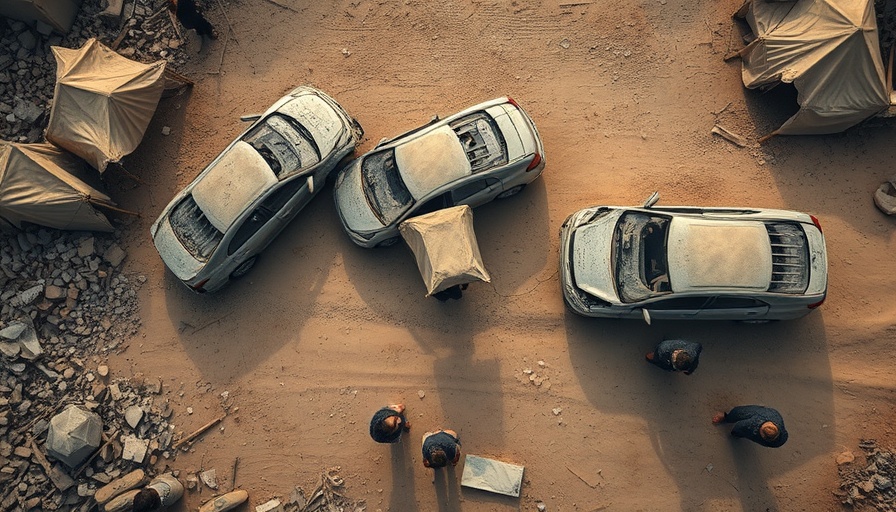 Destruction in Gaza from Israeli strikes showing debris and damaged vehicles.