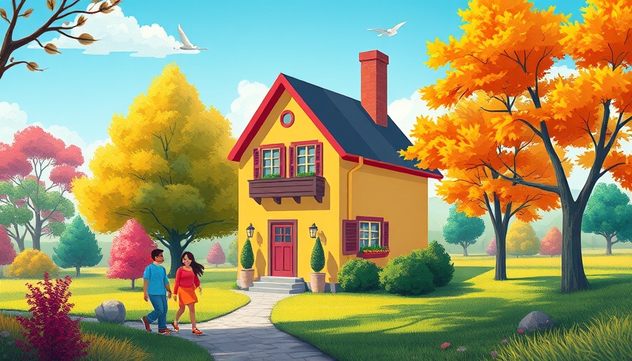 Cartoon house with colorful trees highlighting hidden costs of homeownership