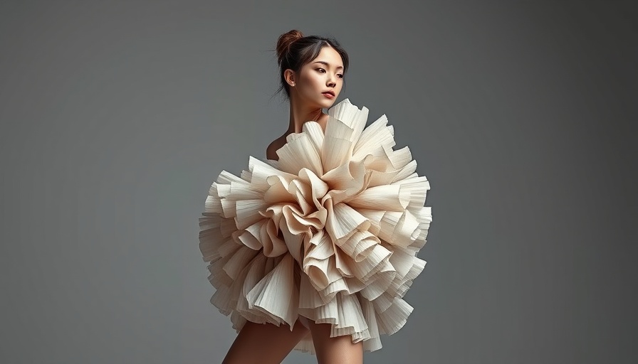 Innovative textured garment in contemporary art, dramatic pose.
