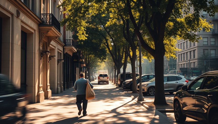 Mindful pedestrian carrying bag on urban sidewalk